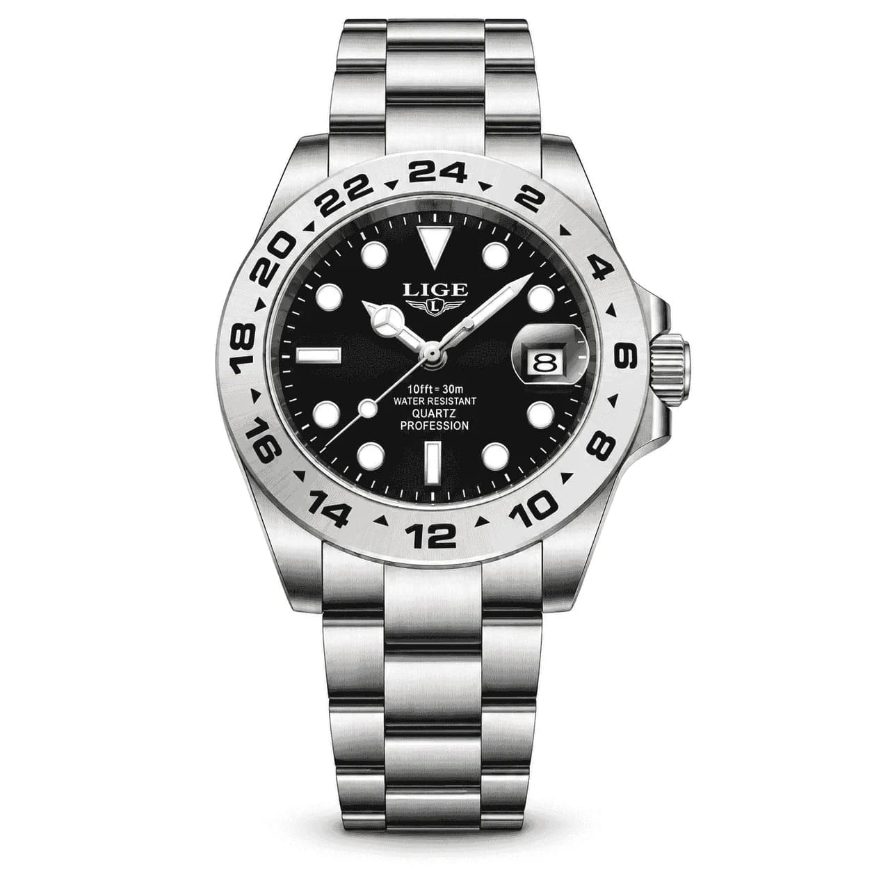 Explorer Steel — Black Dial · Brushed Steel 24-Hour Bezel