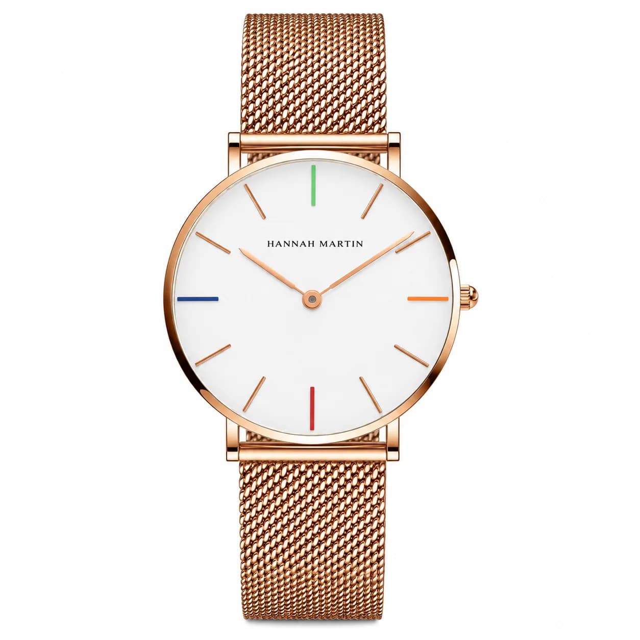 Atelier Rose — White Dial · Rose Gold Mesh · Colour Accents